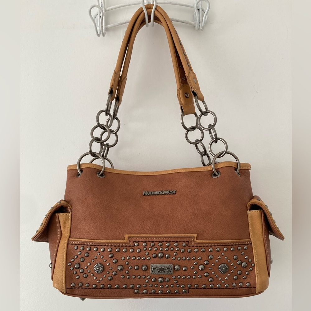 Montana West Tan and Brown Studded Shoulder Bag